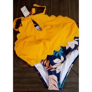 Yellow Scallop Bikini Top with Floral Bottom